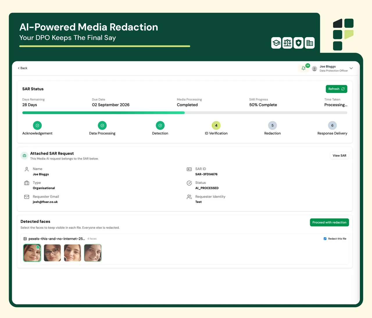 Fisar AI-powered media redaction interface